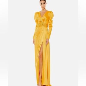 NWT Mac Duggal 12404 Full Length Long Sleeve Evening Dress Marigold Yellow Sz 12